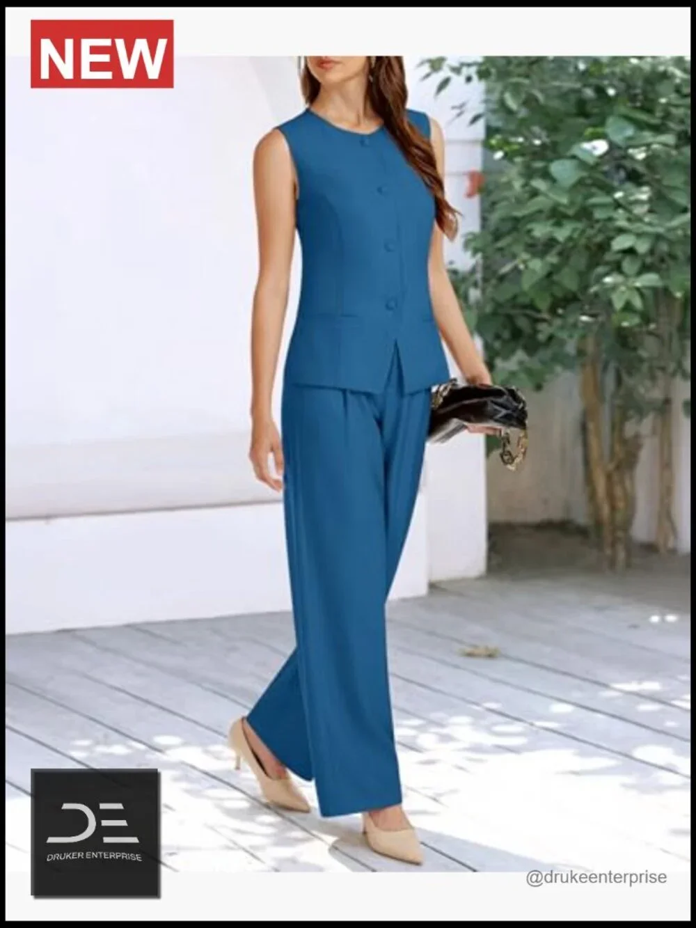 Sleeveless Vest and Wide Leg Pantsuit Set 2 Piece Business Casual Travel Blazer